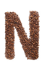 Coffee beans letter isolated on a white