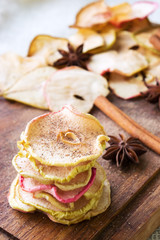Healthy snack. Apple and pear dried chips