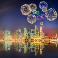 Beautiful fireworks in Marina Bay, Singapore