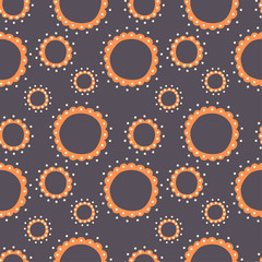 vector illustration of hand drawn flower pattern with orange petals on dark purple background