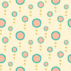 vector illustration of pink and turquoise hand drawn flowers on cream background