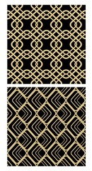 Golden grid seamless decorative tile on black background, simple geometric net in revival style