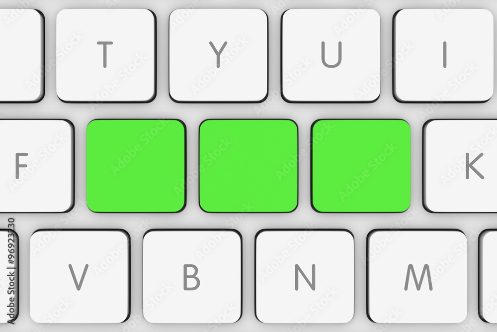 Poster blank green buttons on white computer keyboard
