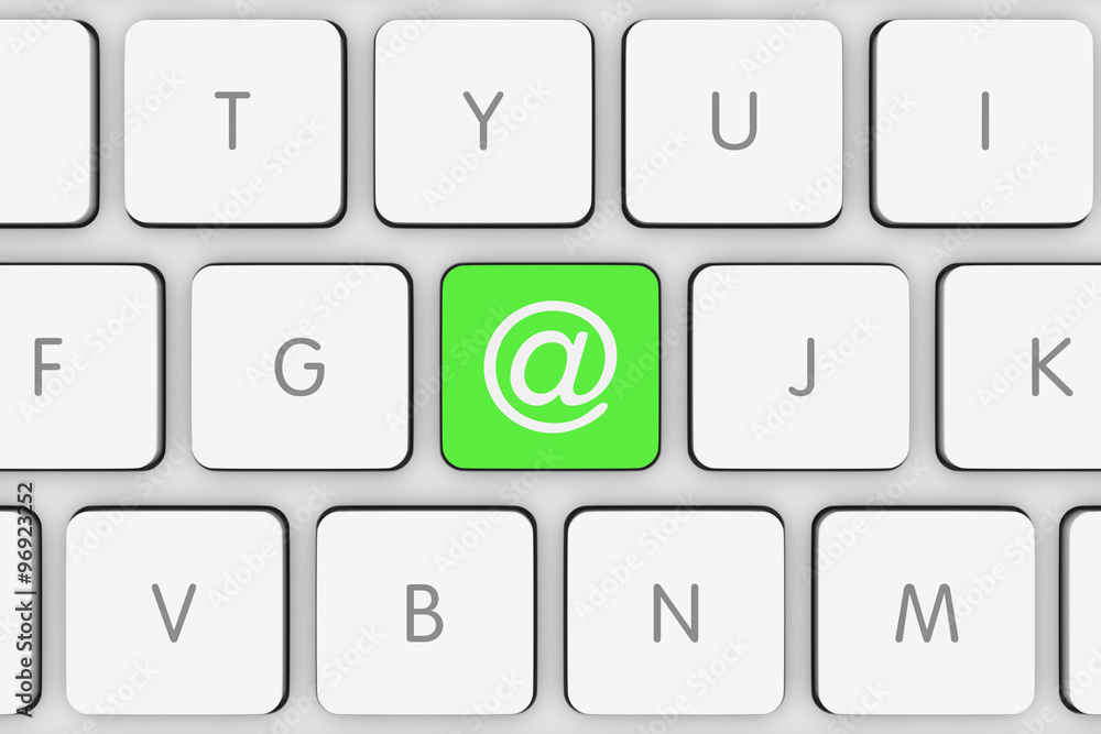 Poster green email icon button on white computer keyboard