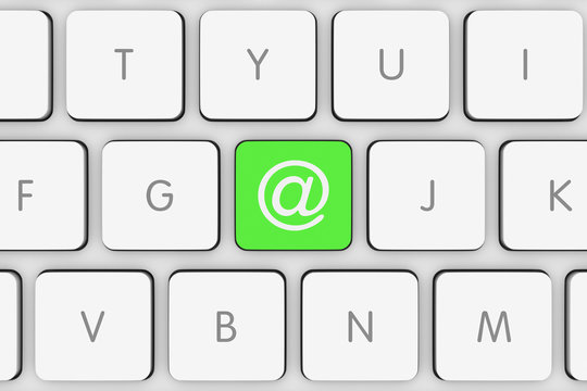 Green Email Icon Button on White Computer Keyboard