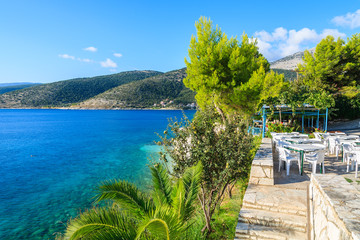 Greek tavern restaurant on coast of Kefalonia island in Agia Efimia, Greece