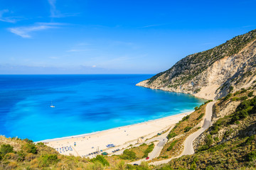 Fototapeta na wymiar View of beautiful Myrtos bay road to beach on Kefalonia island, Greece
