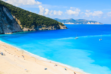 View of Myrtos beach and blue sea, Kefalonia island, Greece