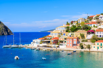 View of Assos village and beautiful sea bay, Kefalonia island, Greece - obrazy, fototapety, plakaty