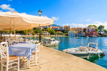 Beautiful Greek port in Assos village on Kefalonia island, Greece - obrazy, fototapety, plakaty