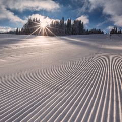fresh groomed skiing slope in Flack Forest, Germany