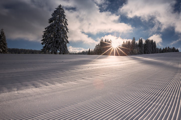 fresh groomed skiing slope in Flack Forest, Germany © Alex Koch