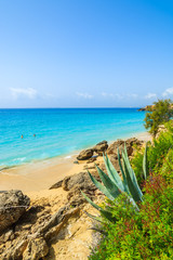 Turquoise sea at sandy Lassi beach on Kefalonia island, Greece
