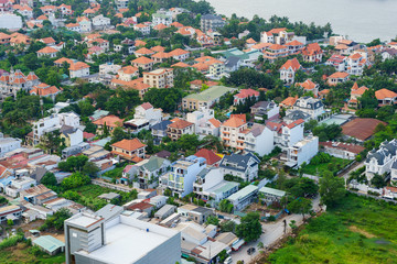 Panoramic view of Thao Dien village area, Ho Chi Minh city (or Saigon) in sunset, Vietnam