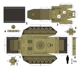 Paper model of a tank, not a real type, vector illustration