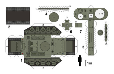 Paper model of an old tank, not a real type, vector illustration