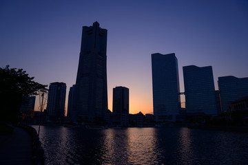 Fototapeta na wymiar Skyscrapers at Minatomirai, Yokohama at dusk