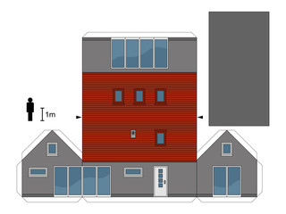 Paper model of a small gray house, not a real construction, vector illustration