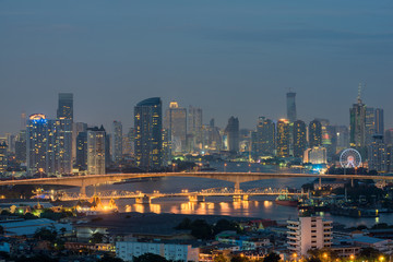 Fototapeta na wymiar Bangkok cityscape from top view with river, Thailand