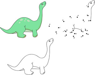 Funny cute diplodocus. Educational game for kids. Connect digits
