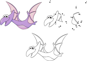 Funny cute pterodactyl. Educational game for kids. Connect digit