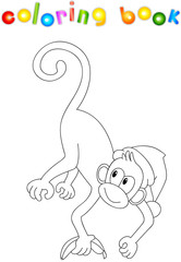 Monkey with a banana. Coloring book for kids about New Year