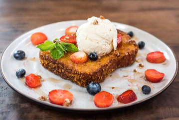 crispy French toast with vanilla ice cream