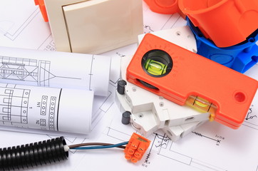 Electrical components, accessories for engineering jobs and diagrams
