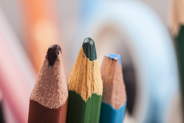 children's colored pencils closeup