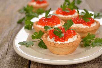 Appetizer with red caviar