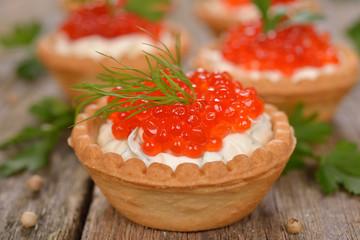 Appetizer with red caviar
