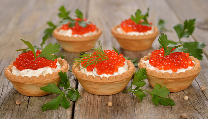 Appetizer with red caviar