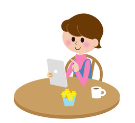 若い女性　タブレット