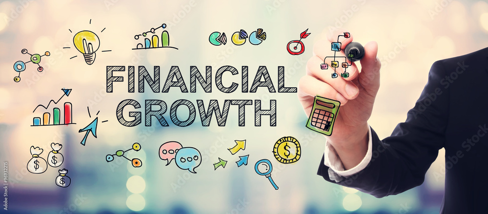 Wall mural businessman drawing financial growth concept