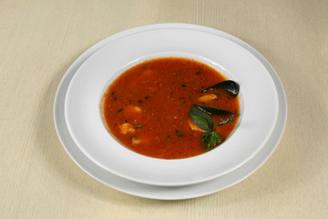 soup with mussels and herbs