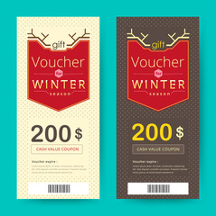 Gift voucher template with winter season concept. vector illustr
