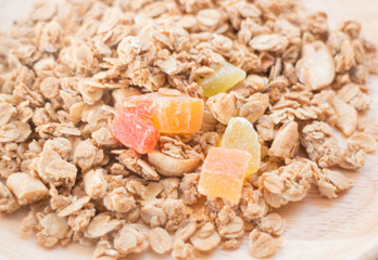 Homemade granola breakfast with dried fruit