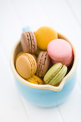 sweet french macarons in cup