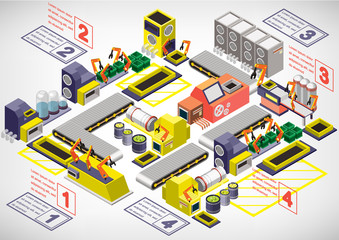 Obraz premium illustration of info graphic factory equipment concept in isometric 3D graphic