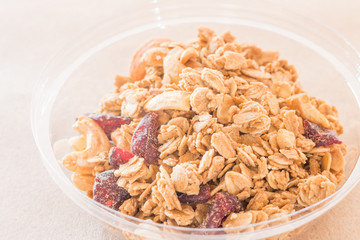 Homemade granola breakfast with dried fruit