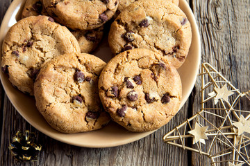 Chocolate chip cookies with christmas star