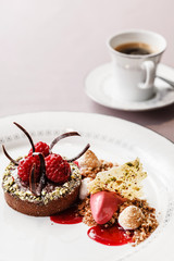 chocolate cake with raspberries