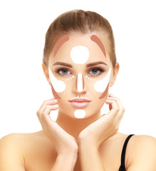 Contouring,Make up woman face. Contour and highlight makeup.