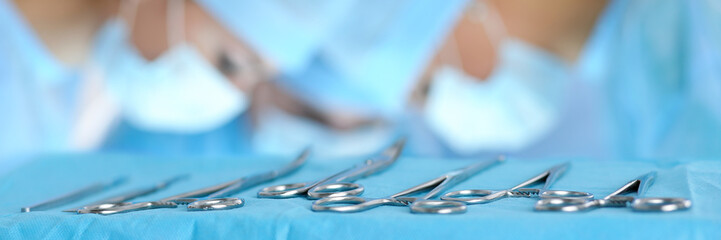 Surgical tools lying on table
