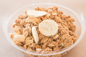 Homemade granola breakfast with dried fruit