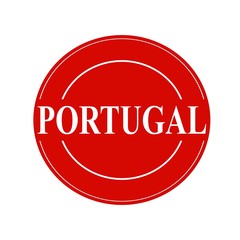 PORTUGAL white stamp text on circle on red background