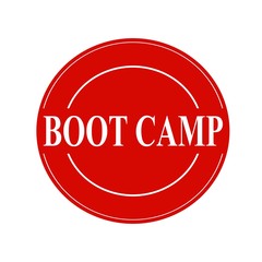 boot camp white stamp text on circle on red background