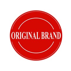 original brand white stamp text on circle on red background