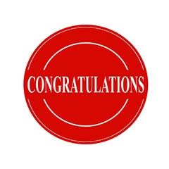 congratulations white stamp text on circle on red background