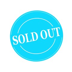 Sold out white stamp text on circle on blue background